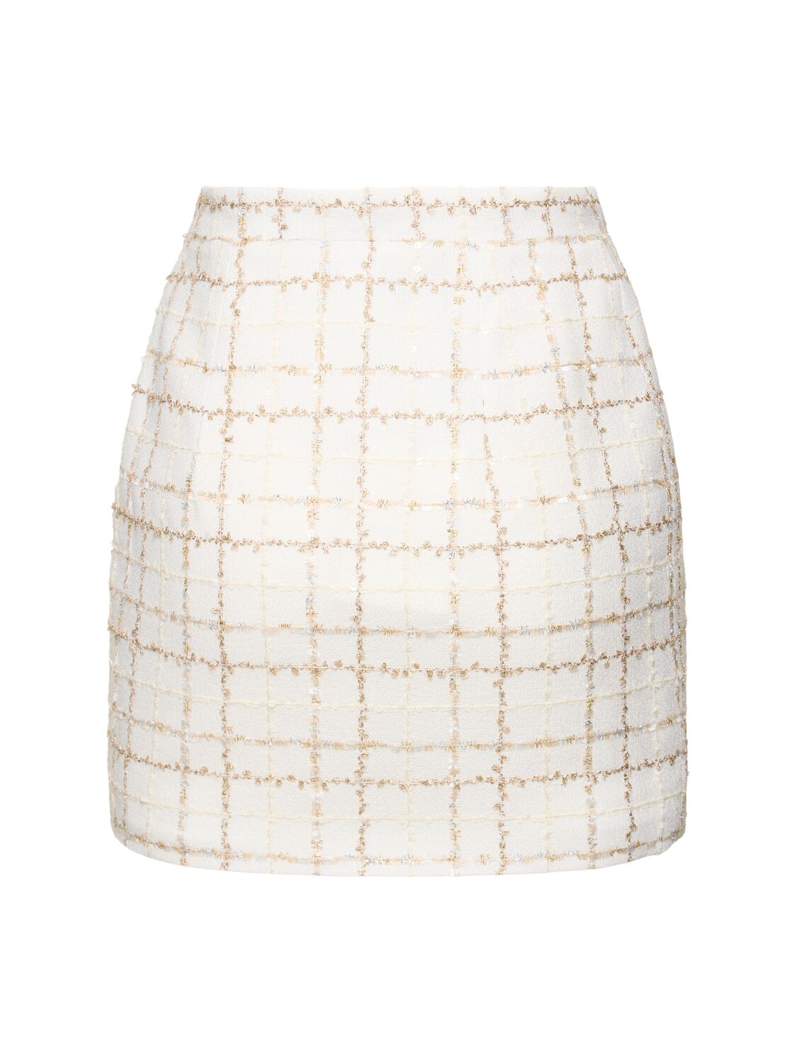 Shop Alessandra Rich Sequined Checked Tweed Mini Skirt In White,multi