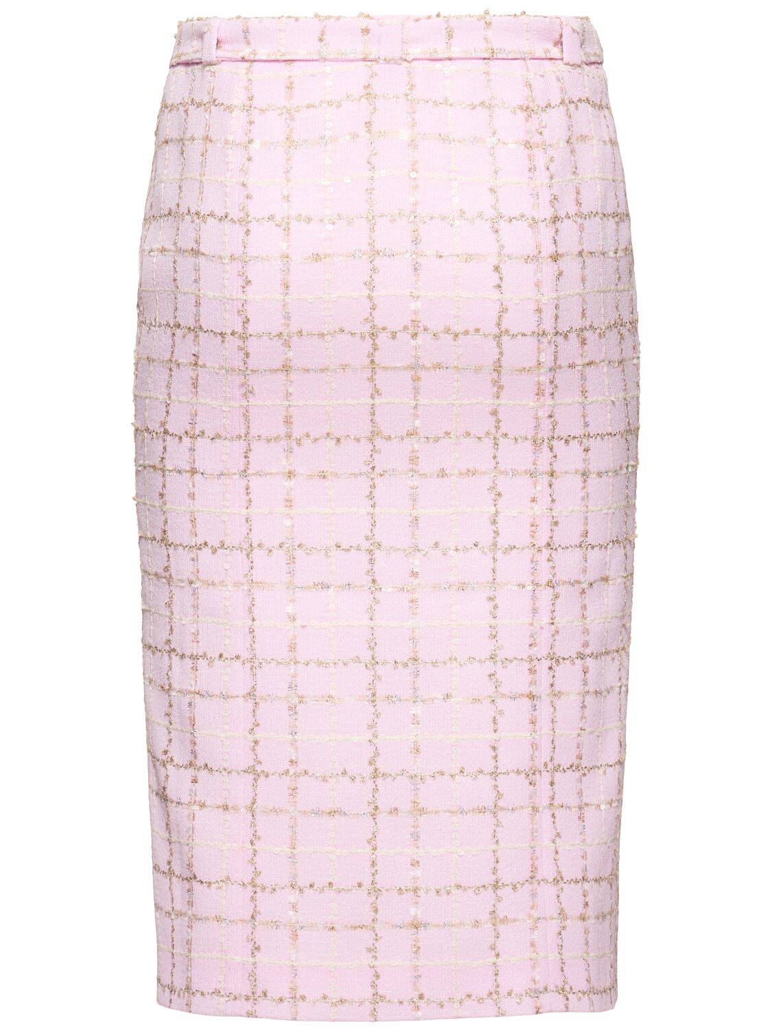 Shop Alessandra Rich Sequined Checked Tweed Low Waist Skirt In Multi Lightpink