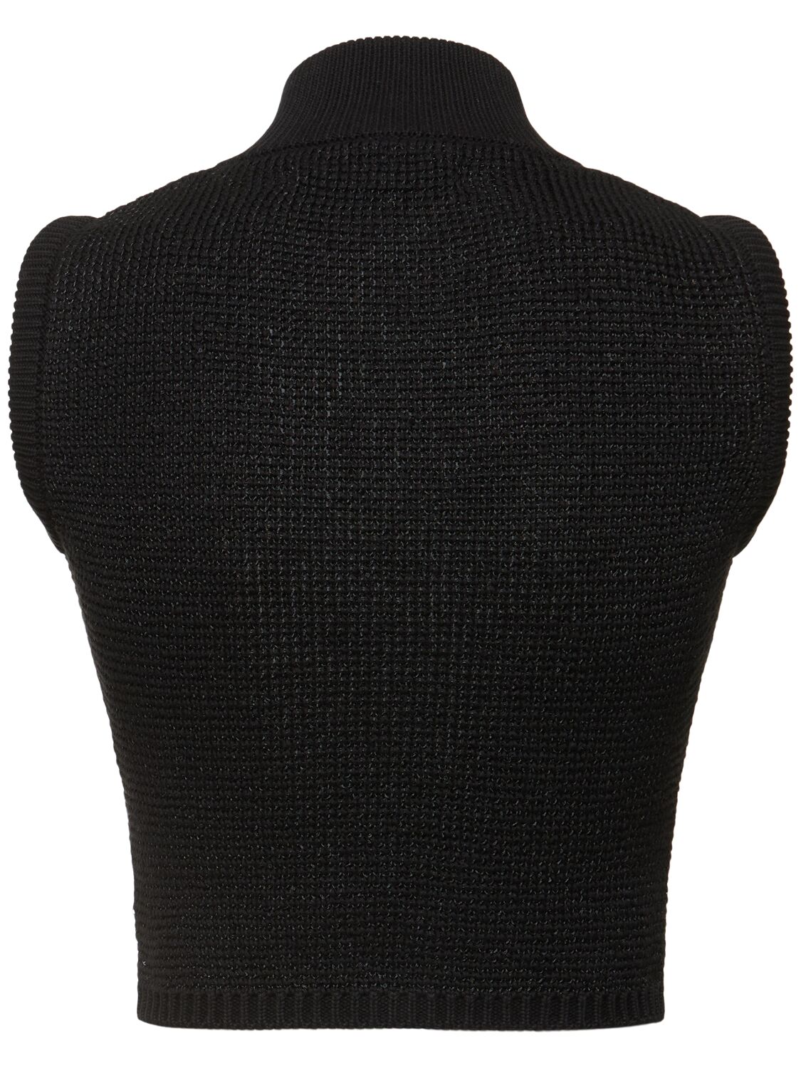 Shop Alessandra Rich High Neck Sequined Knit Vest W/zip In Black
