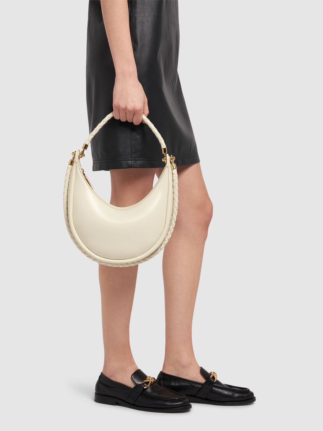 Shop Bottega Veneta Small Hula Hoop Leather Shoulder Bag In Sea Salt