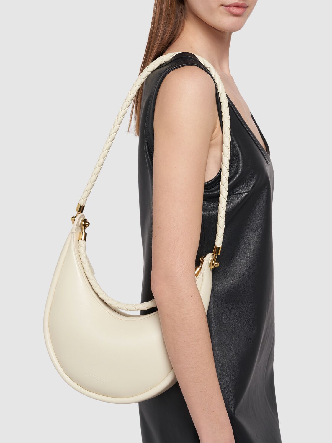 Shop Bottega Veneta Small Hula Hoop Leather Shoulder Bag In Sea Salt