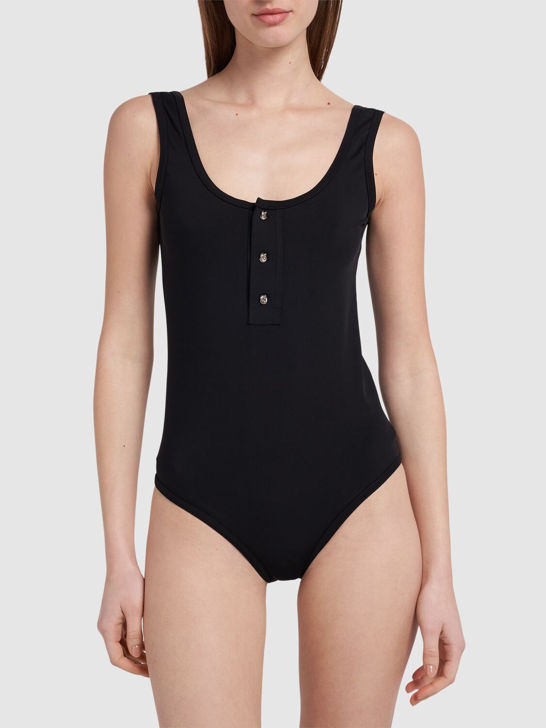 Shop Bottega Veneta Nylon One-piece Swimsuit In Black