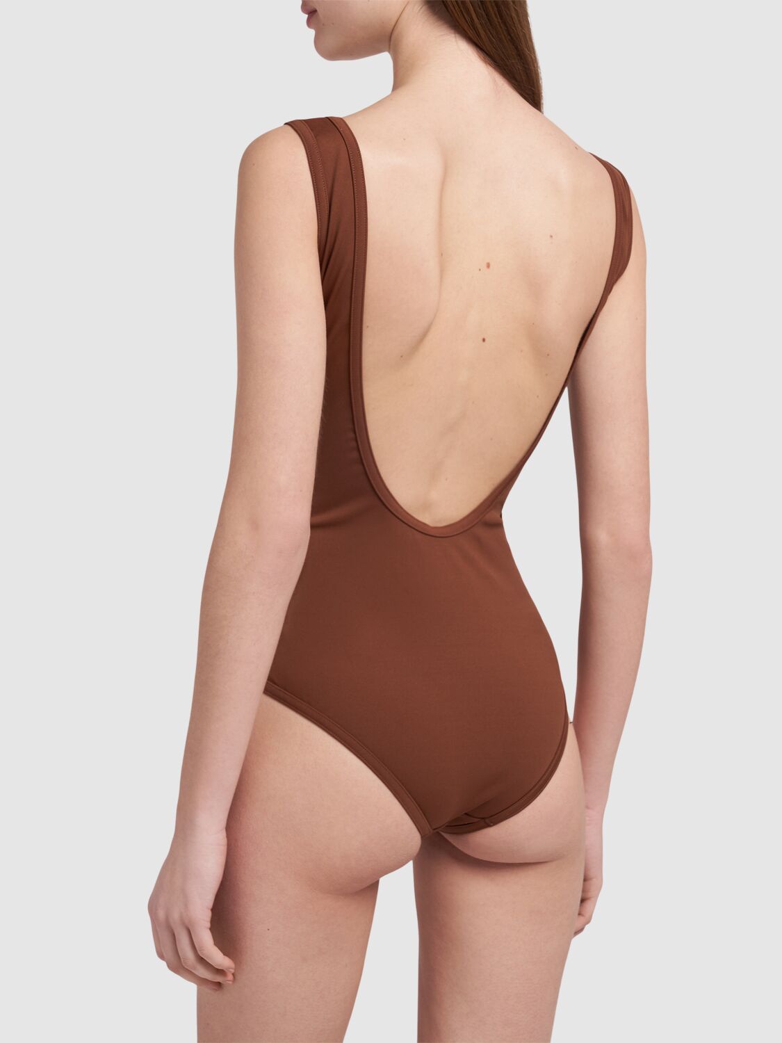 Shop Bottega Veneta Nylon One-piece Swimsuit In Pecan