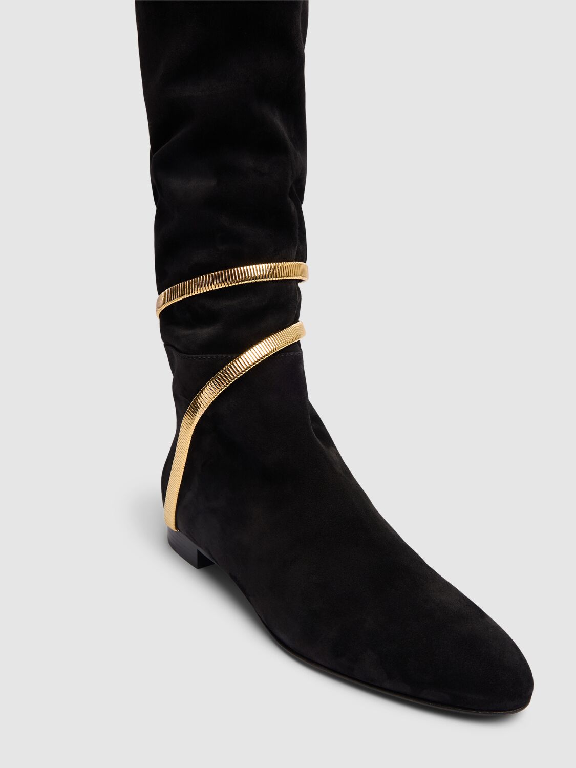 Shop René Caovilla 20mm Juniper Suede Tall Boots In Black/gold