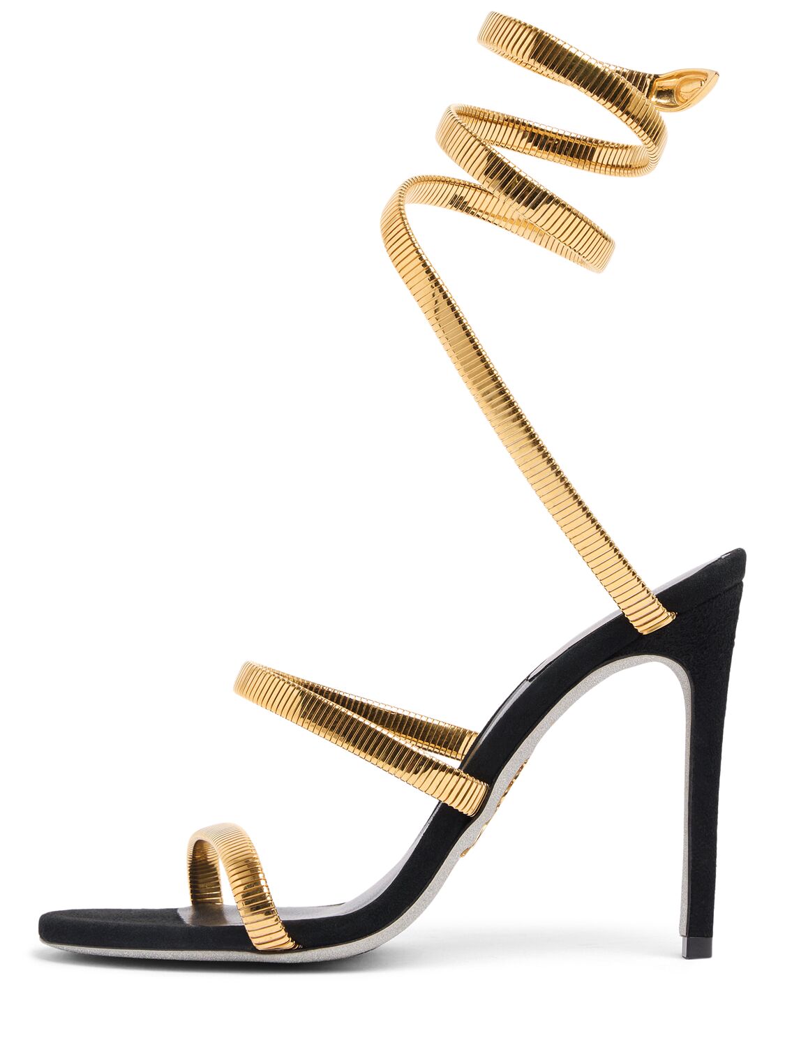 Shop René Caovilla 105mm Juniper Metal Sandals In Black/gold