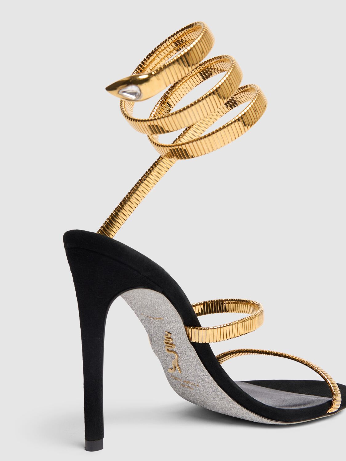 Shop René Caovilla 105mm Juniper Metal Sandals In Black/gold