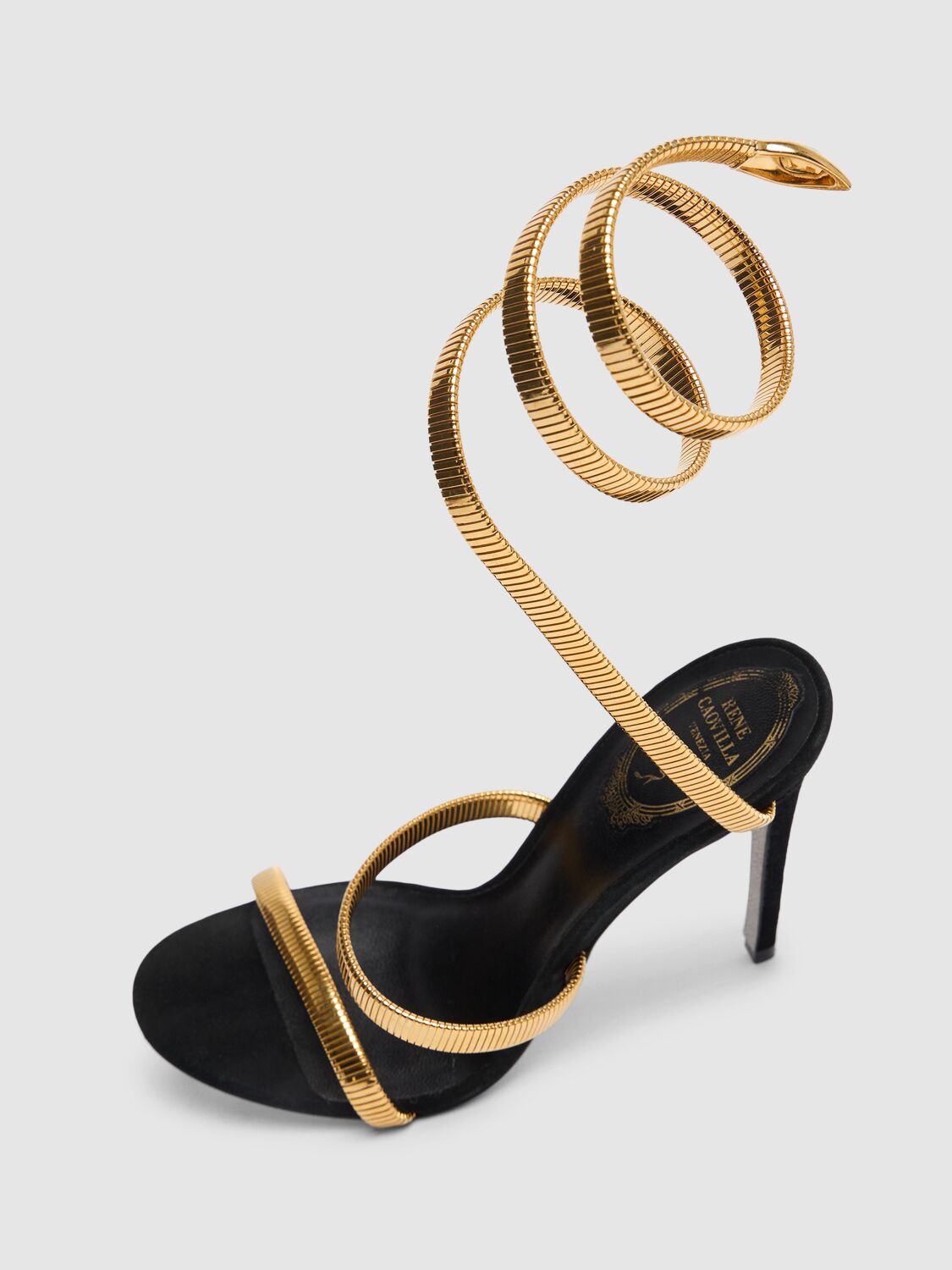 Shop René Caovilla 105mm Juniper Metal Sandals In Black/gold