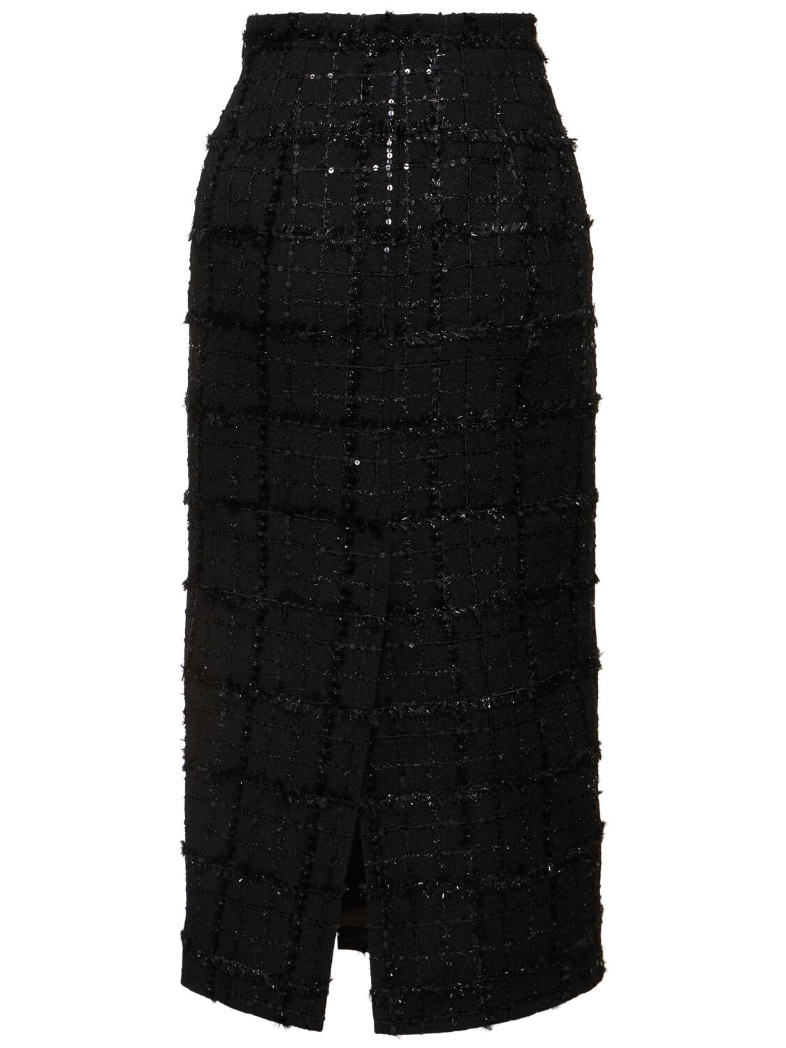 Shop Alessandra Rich Sequined Checked Tweed Midi Skirt In Multi,black