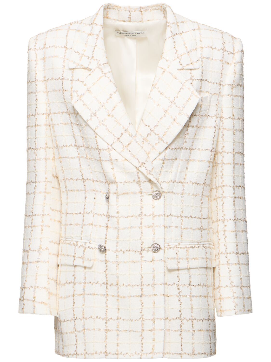 Shop Alessandra Rich Oversized Sequined Checked Tweed Jacket In White,multi