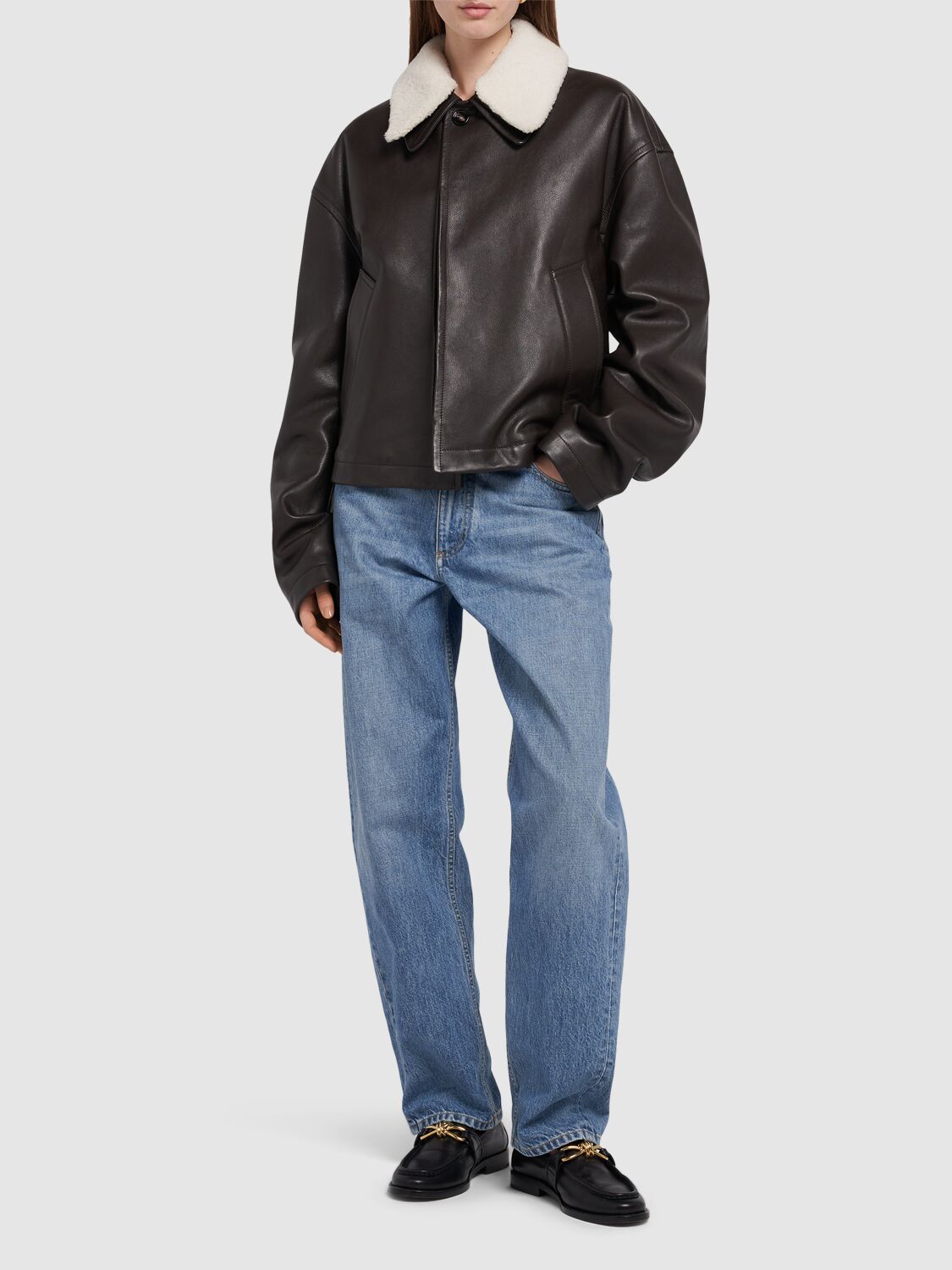 Shop Bottega Veneta Leather Jacket In Fondant