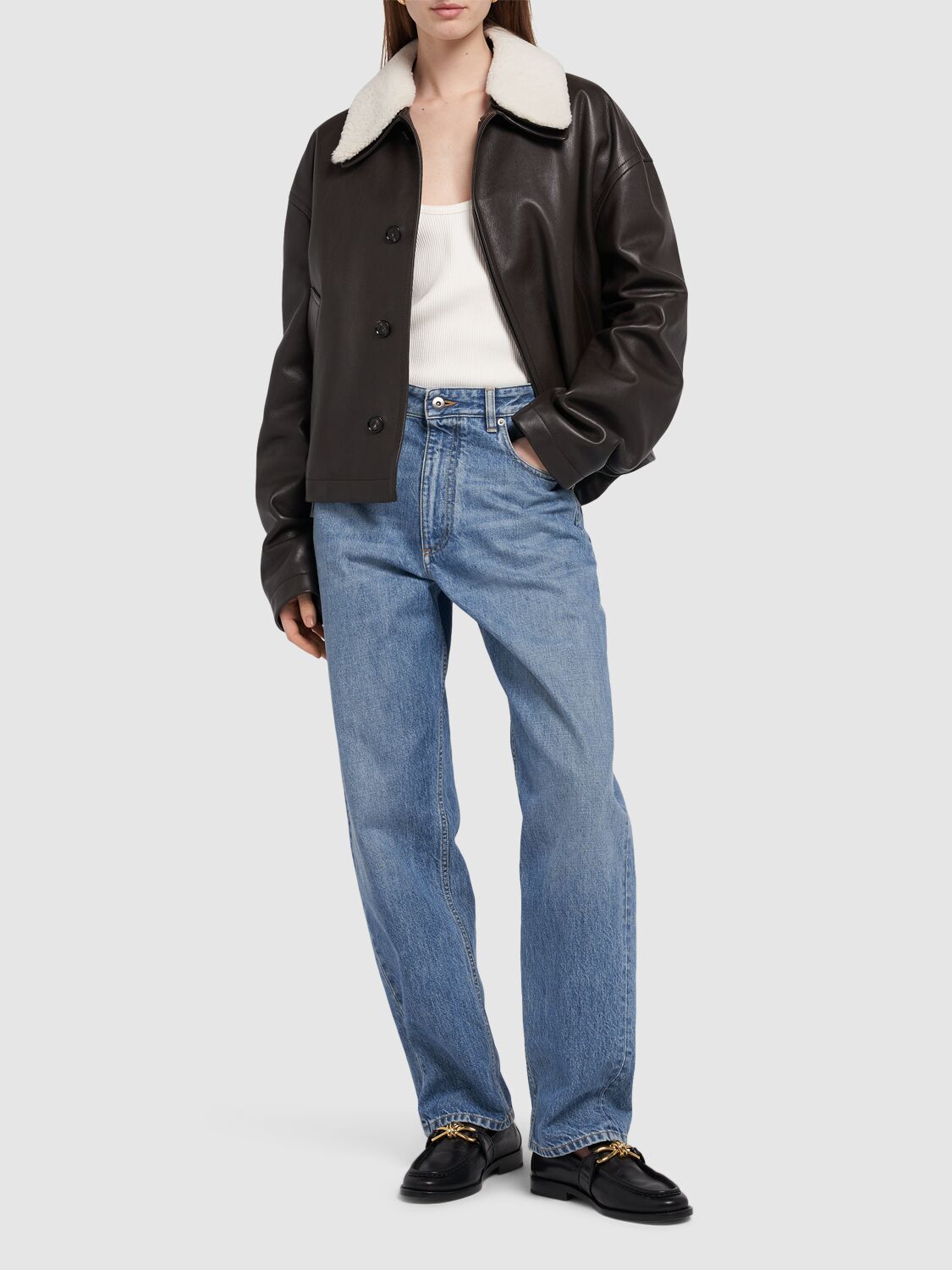 Shop Bottega Veneta Leather Jacket In Fondant