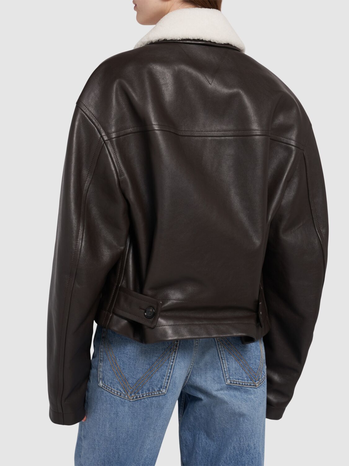 Shop Bottega Veneta Leather Jacket In Fondant