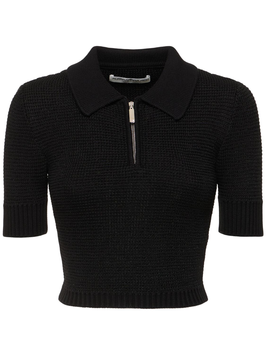 Sequined Cotton Blend Knit Polo W/ Zip