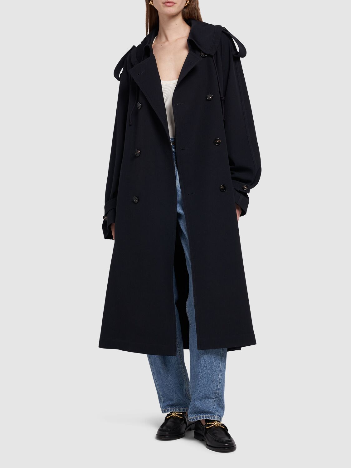 Shop Bottega Veneta Wool Gabardine Trench Coat In Midnight Blue