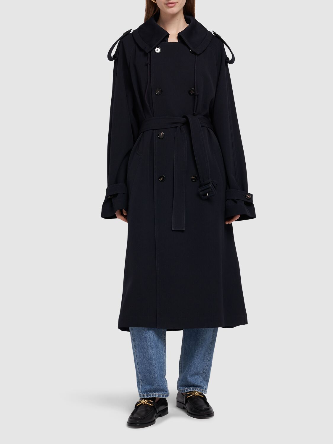 Shop Bottega Veneta Wool Gabardine Trench Coat In Midnight Blue