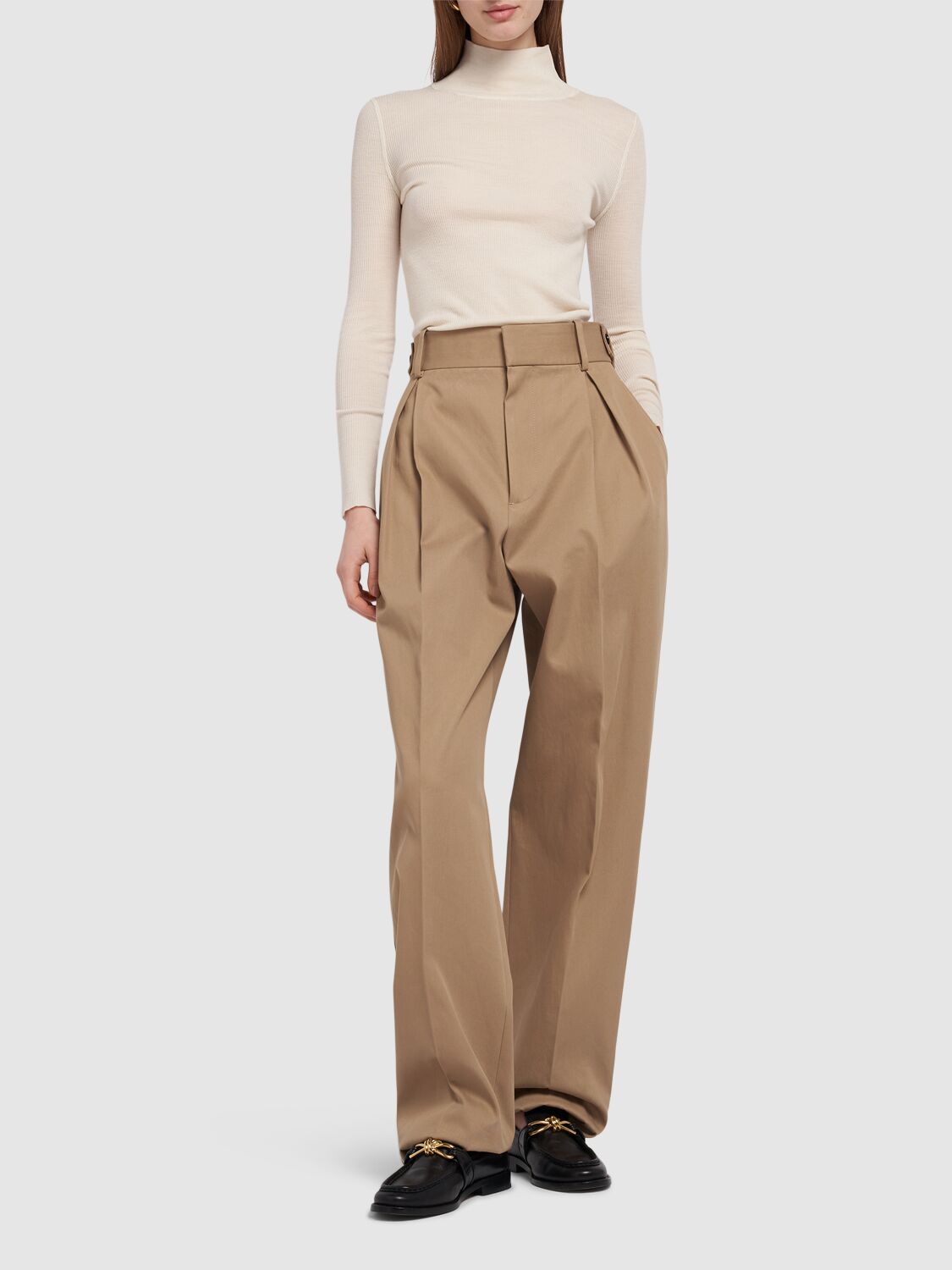 Shop Bottega Veneta Cotton Twill Tapered Pants In Desert Taupe