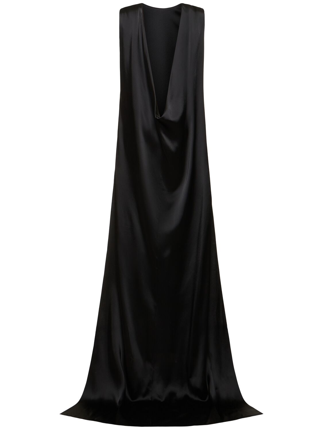 Shop Ann Demeulemeester Fida Open Back Fluid Satin Long Dress In Black