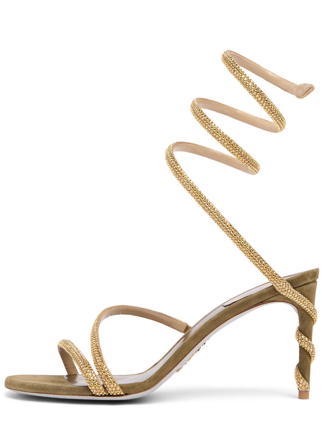 René Caovilla 105mm Margot Satin & Crystal Sandals In Green/gold