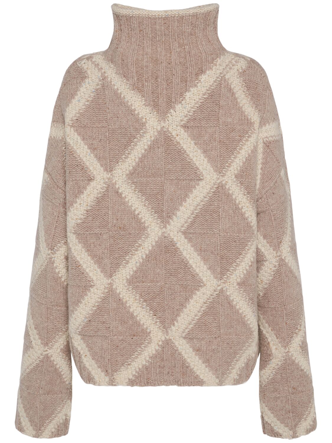 Shop Bottega Veneta Wool Argyle Intarsia Sweater In Desert Melange