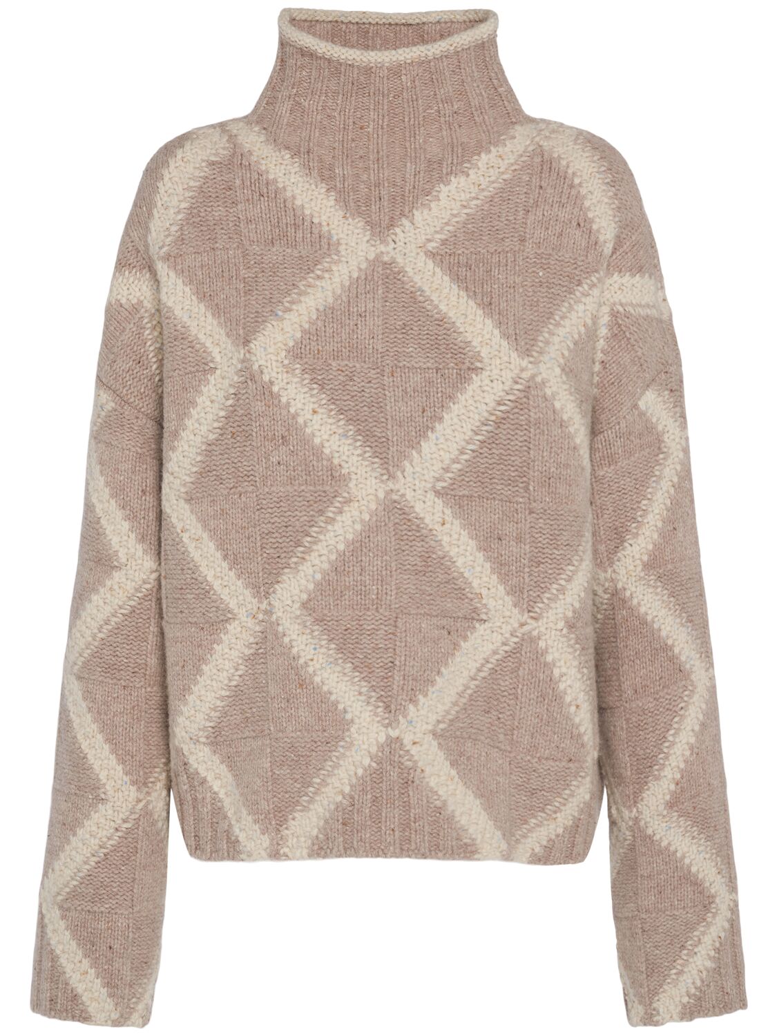 Shop Bottega Veneta Wool Argyle Intarsia Sweater In Desert Melange