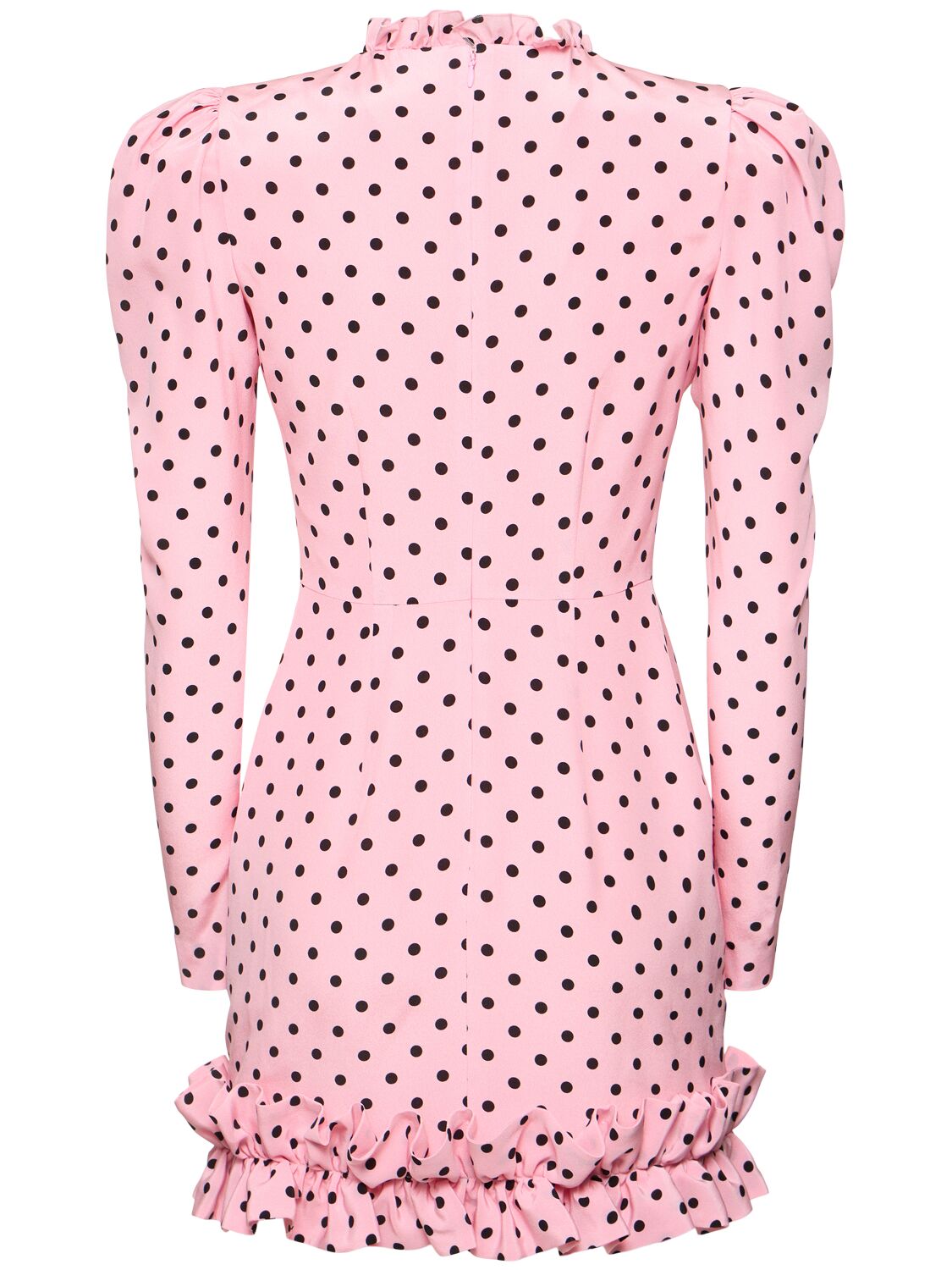Shop Alessandra Rich Polka Dot Print Ruffled Silk Mini Dress In Pink,black
