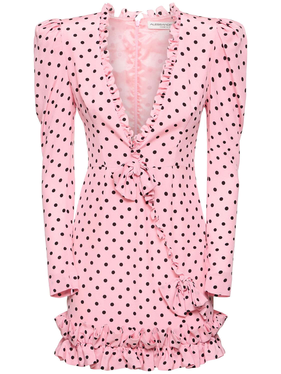 Shop Alessandra Rich Polka Dot Print Ruffled Silk Mini Dress In Pink,black