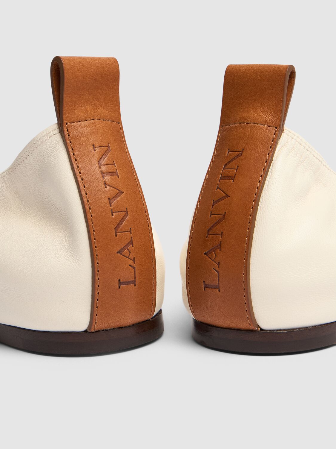 Shop Lanvin 5mm Leather Ballerina Flats In White