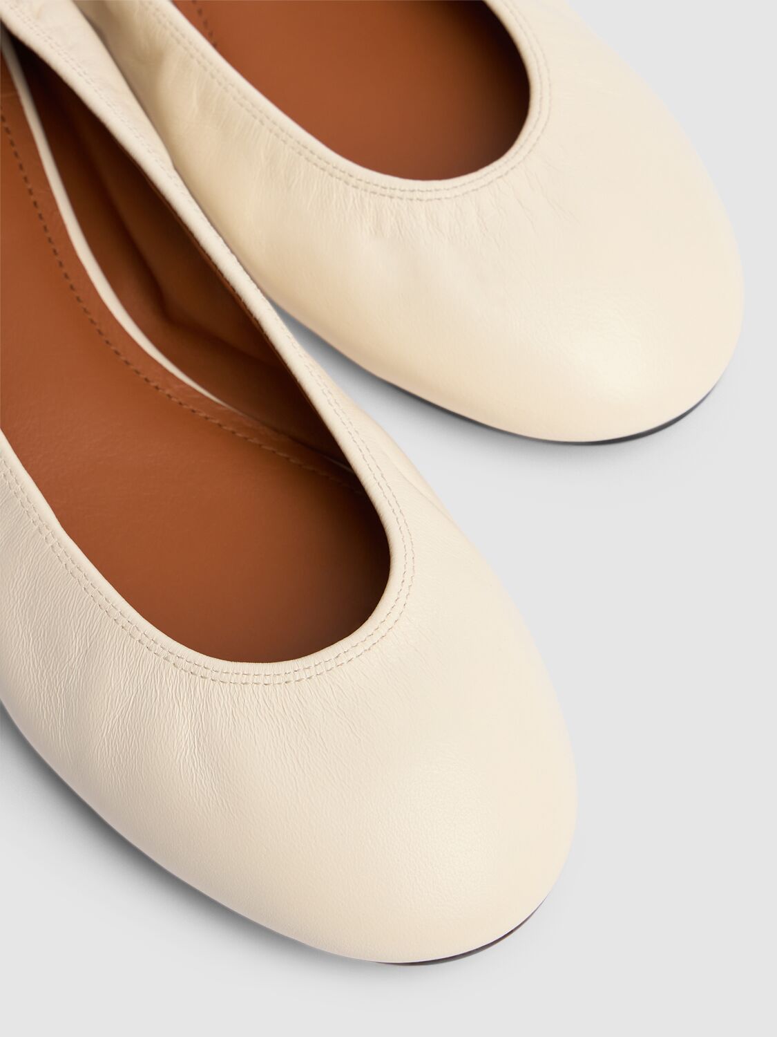 Shop Lanvin 5mm Leather Ballerina Flats In White