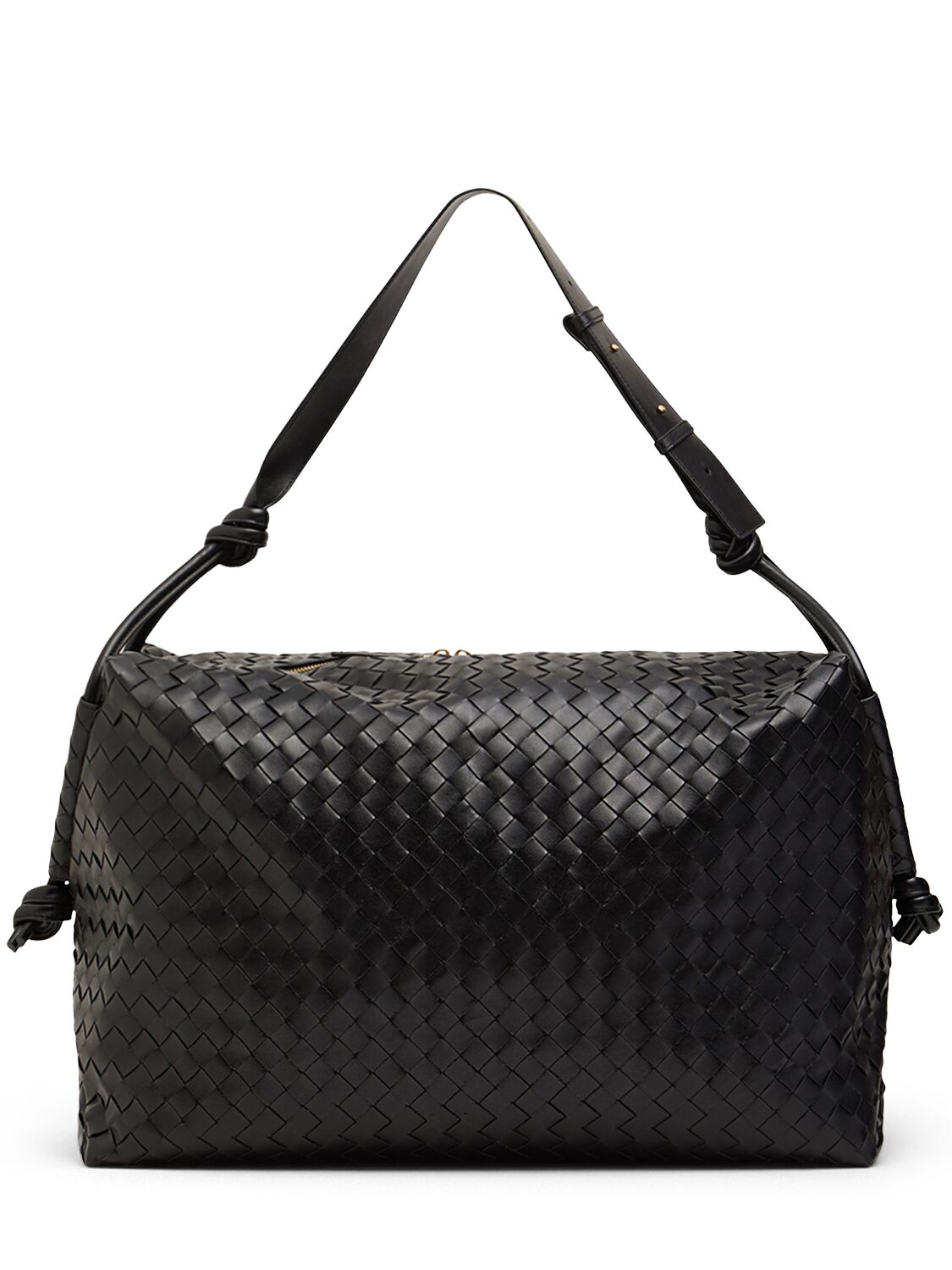 Shop Bottega Veneta Large Loop Weekender Leather Bag In Black