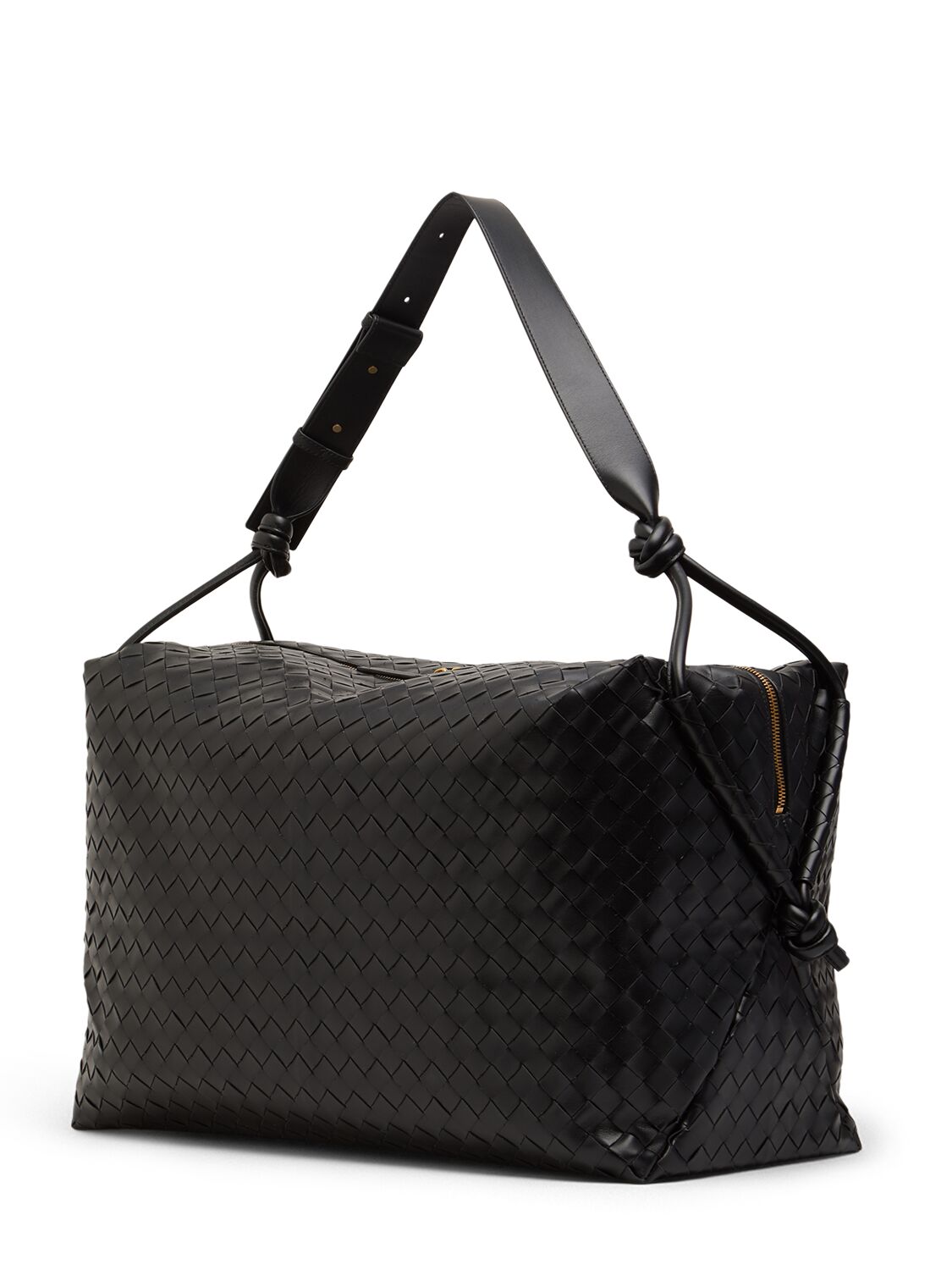 Shop Bottega Veneta Large Loop Weekender Leather Bag In Black