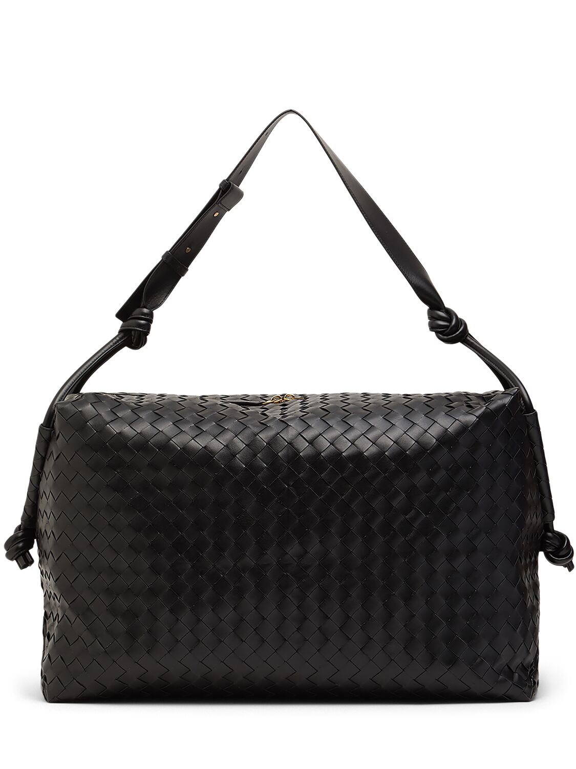 Bottega Veneta Large Loop Weekender Leather Bag In Black