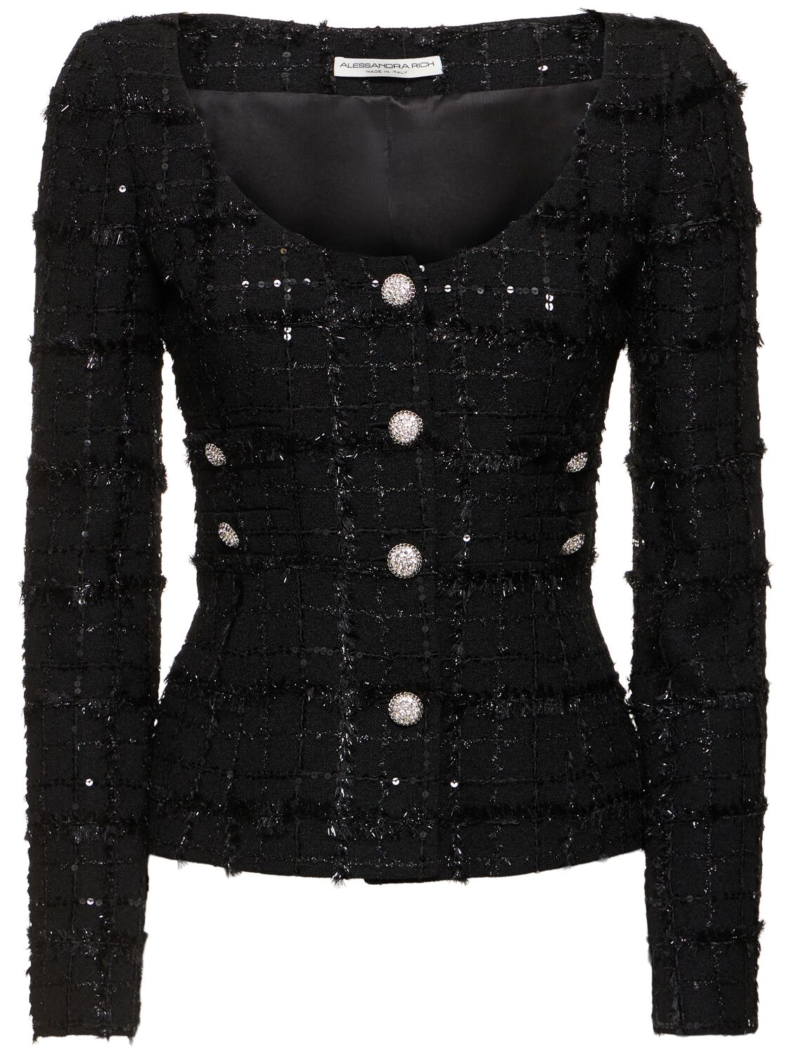 Alessandra Rich Sequined Checked Tweed Round Neck Jacket In Multi,black