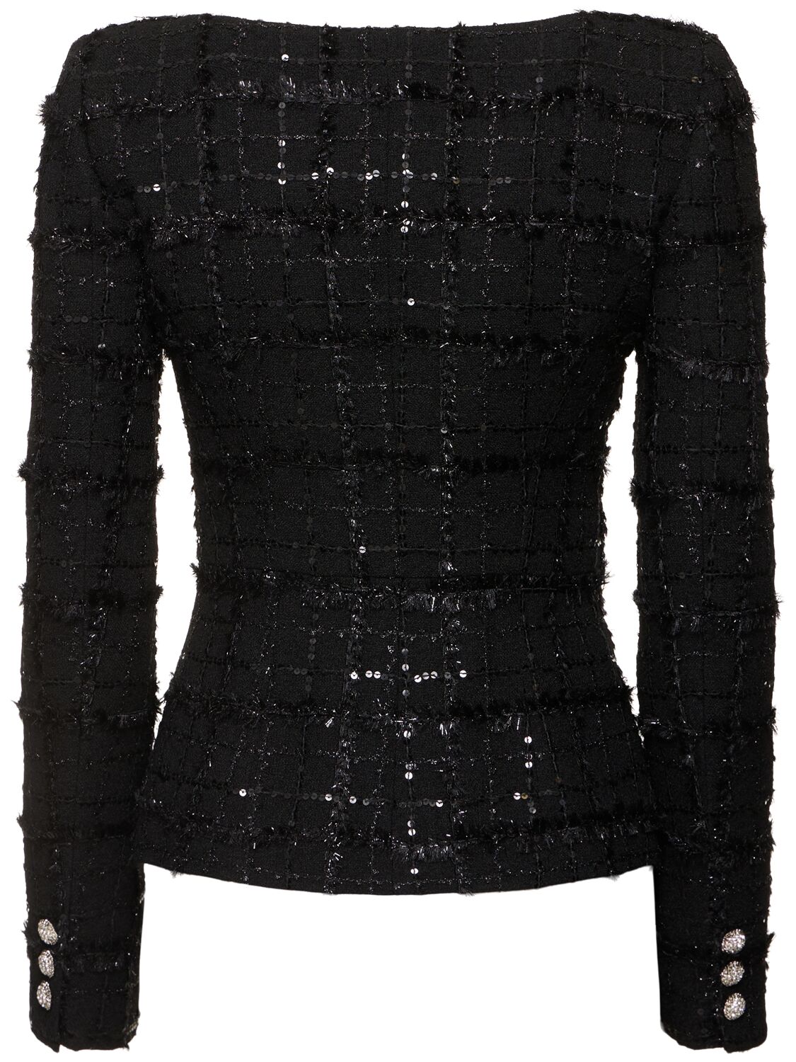Shop Alessandra Rich Sequined Checked Tweed Round Neck Jacket In Multi,black