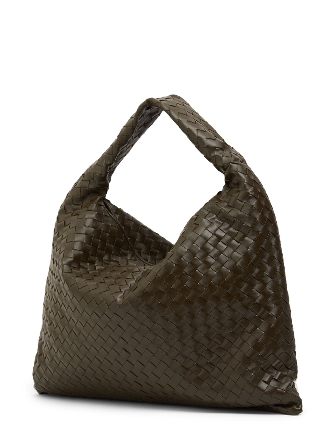 Shop Bottega Veneta Large Hop Leather Shoulder Bag In Khaki