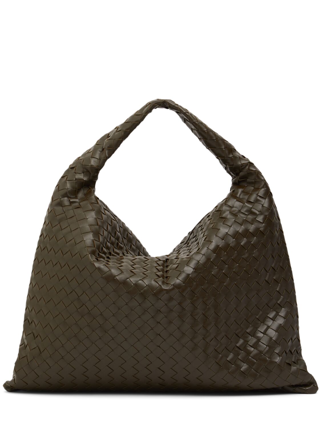 Bottega Veneta Large Hop Leather Shoulder Bag In Khaki