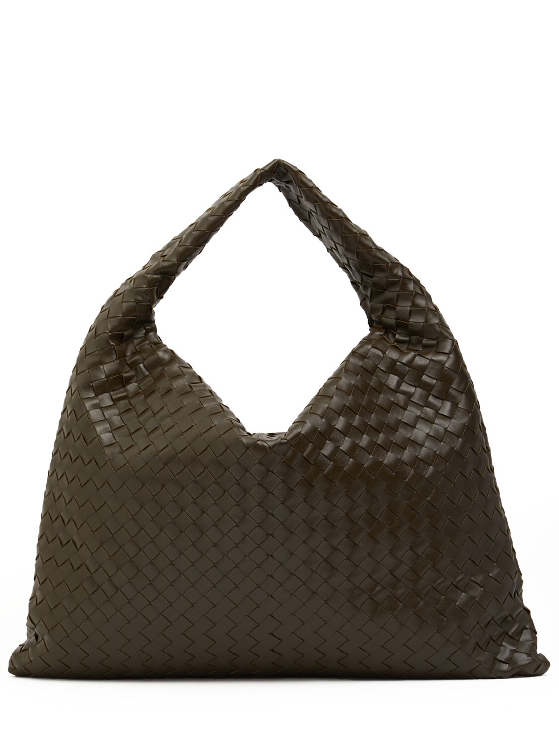 Shop Bottega Veneta Large Hop Leather Shoulder Bag In Khaki