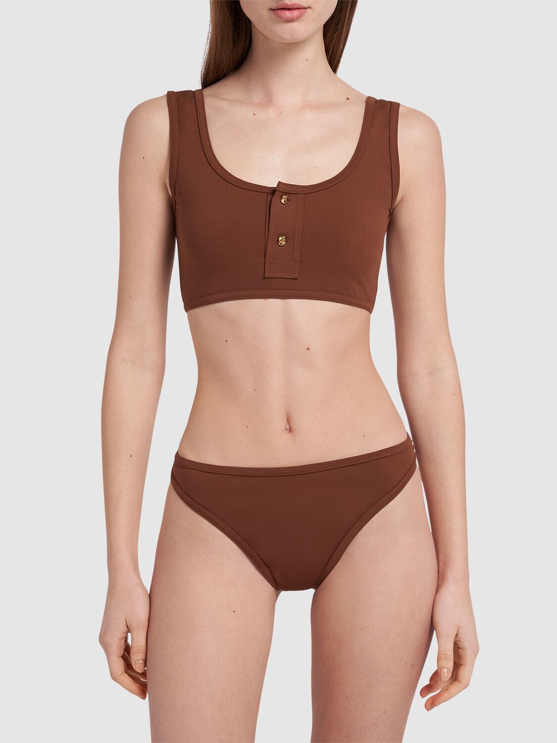 Shop Bottega Veneta Nylon Bikini Set In Pecan