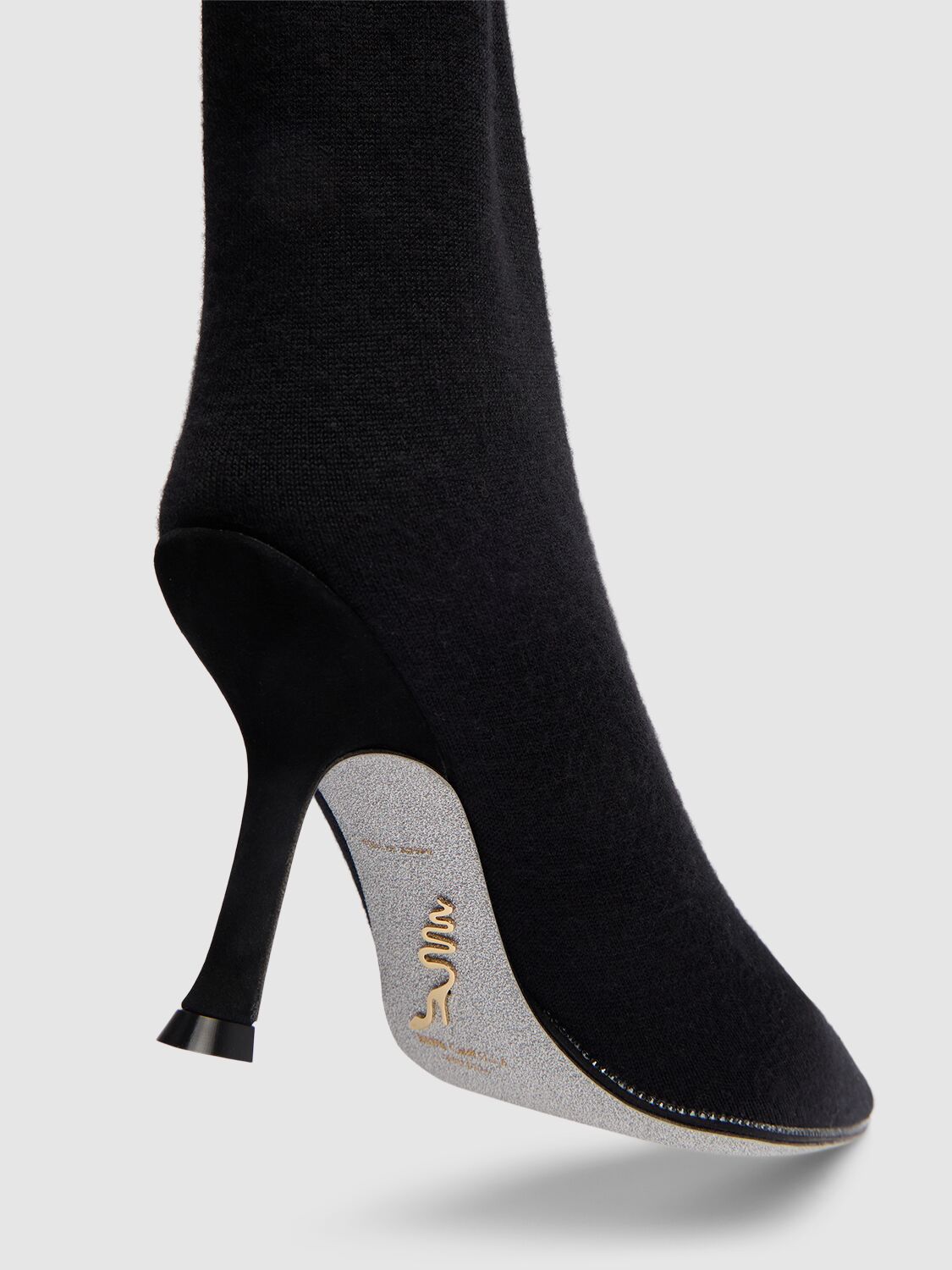 René Caovilla 80mm Grace Cashmere Over-the-knee Boots In Black/silver