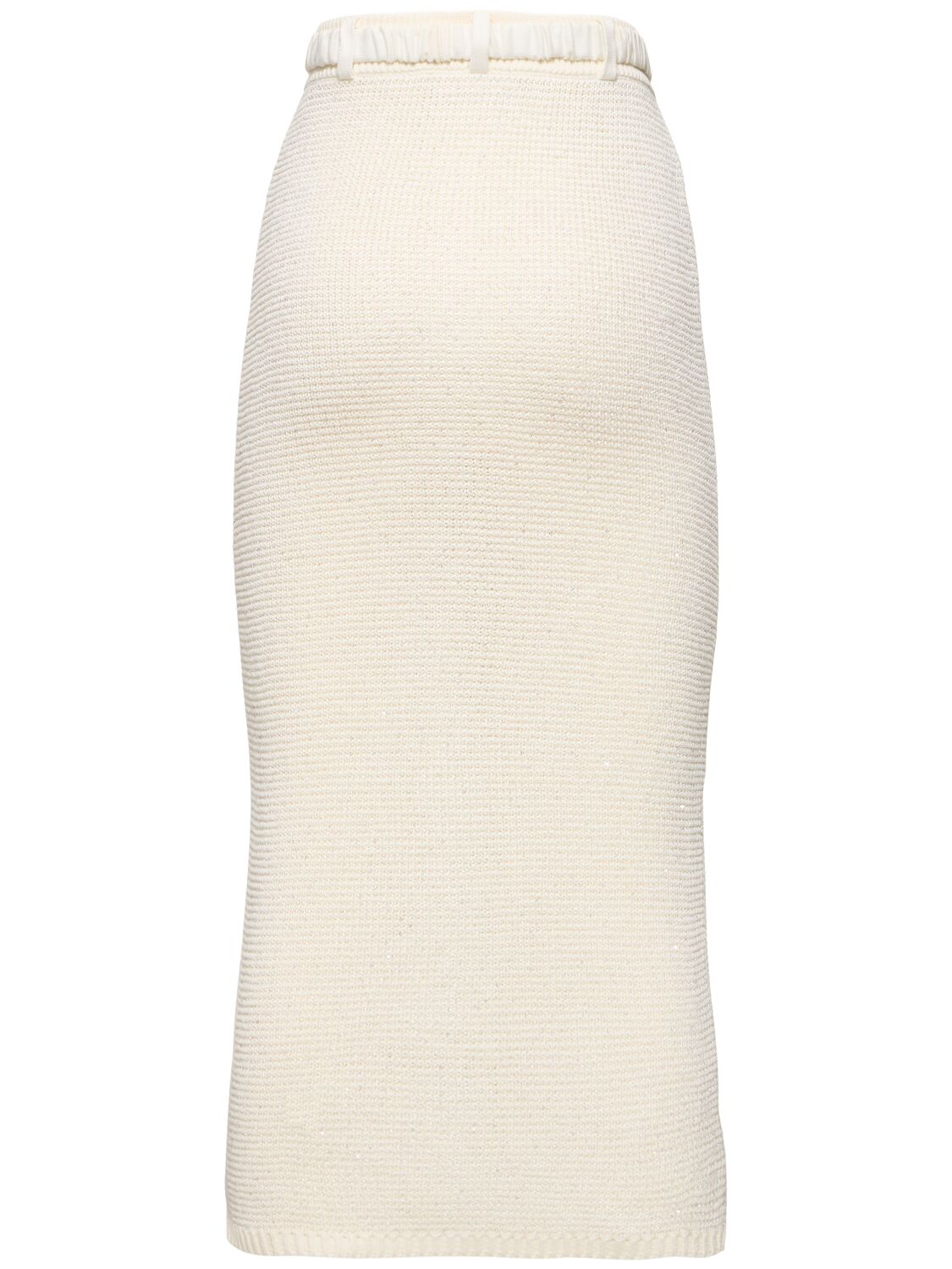 Shop Alessandra Rich Sequined Cotton Blend Knit Midi Skirt In White