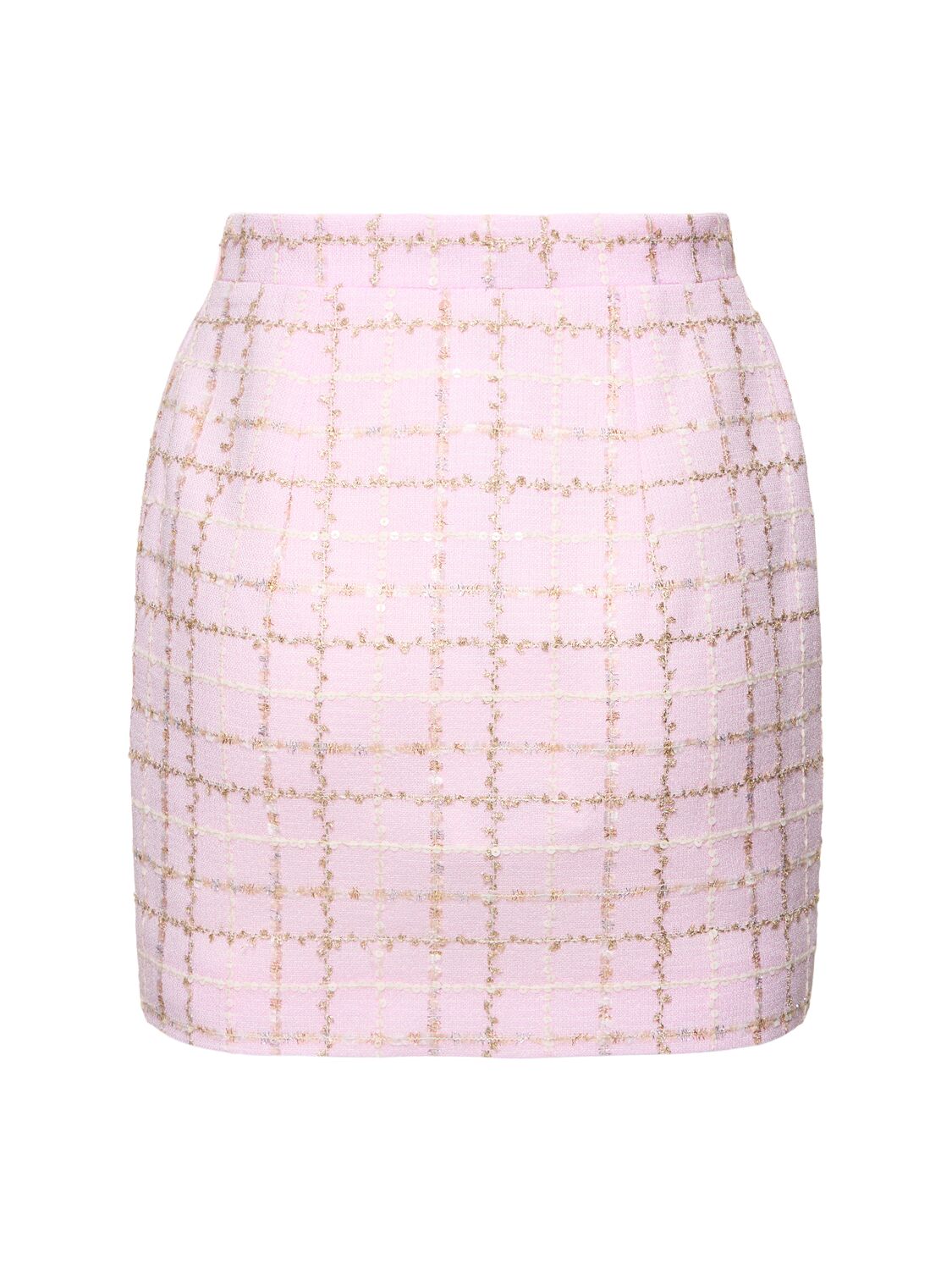 Alessandra Rich Sequined Checked Tweed Mini Skirt In Multi Lightpink