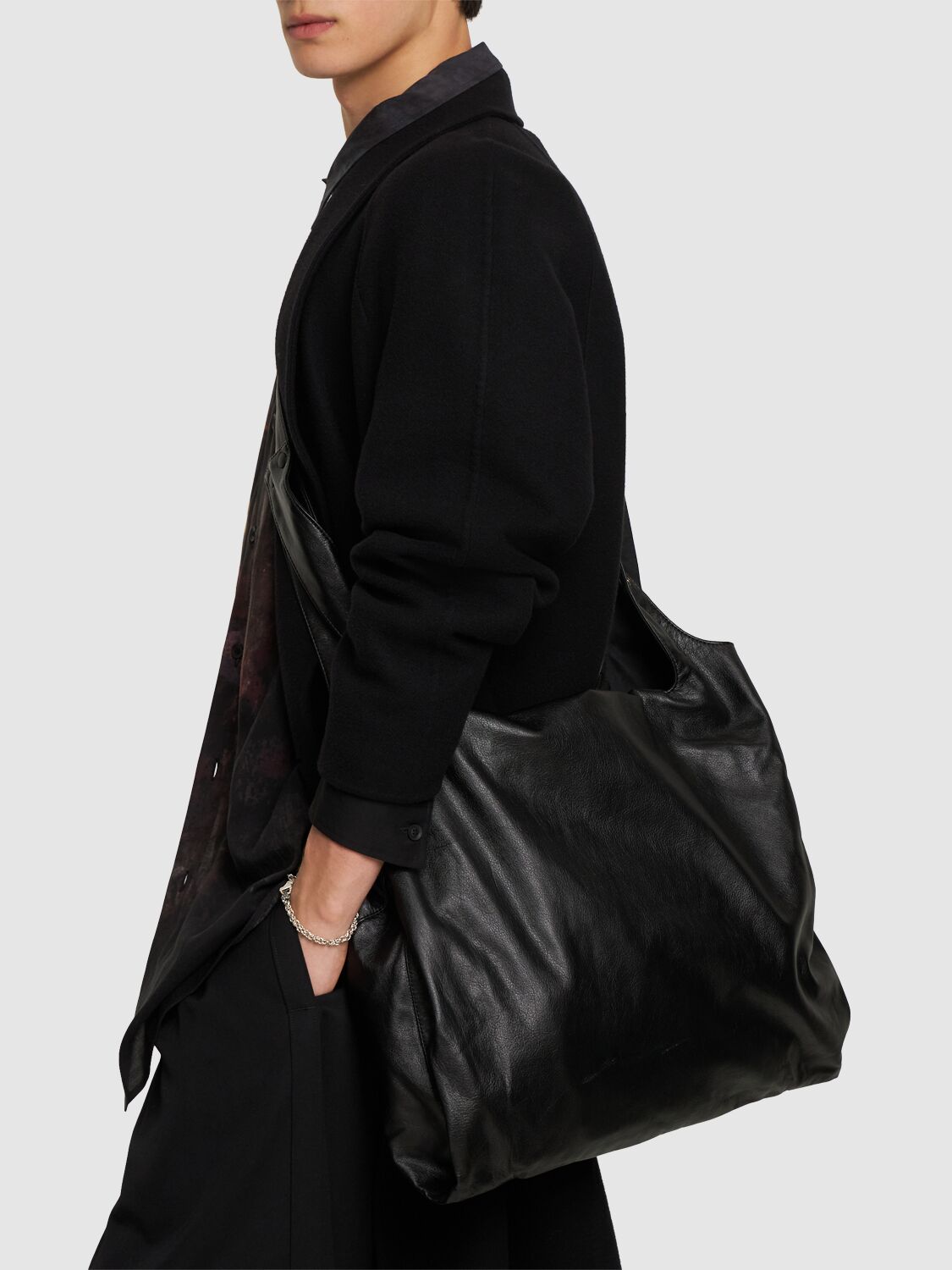 Shop Yohji Yamamoto Reversible Leather Tote Bag In Black