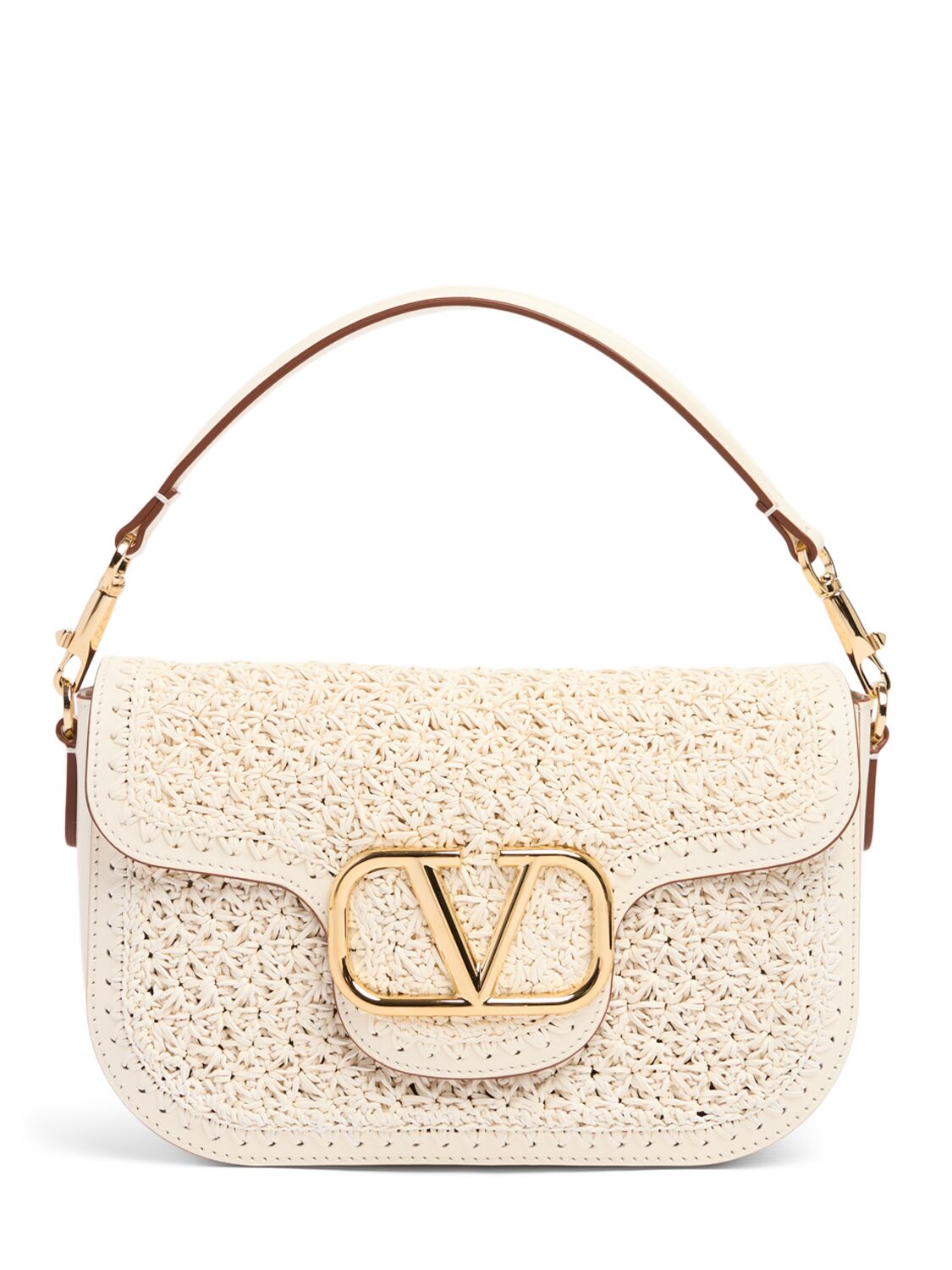 Valentino Garavani Vlogo Signature Crochet Shoulder Bag In Ivory