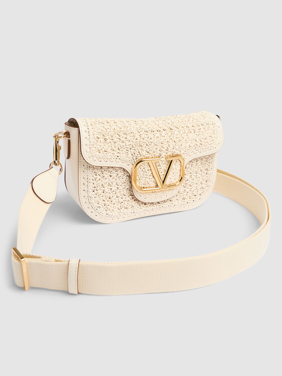 Shop Valentino Vlogo Signature Crochet Shoulder Bag In Ivory