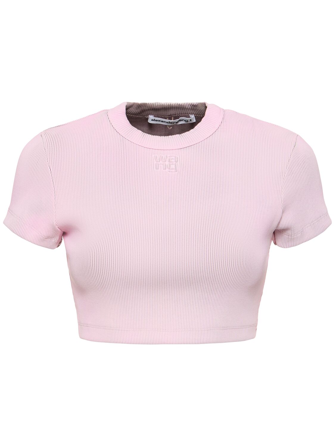 Alexander Wang Cropped Short Sleeve Cotton T-shirt In Pink
