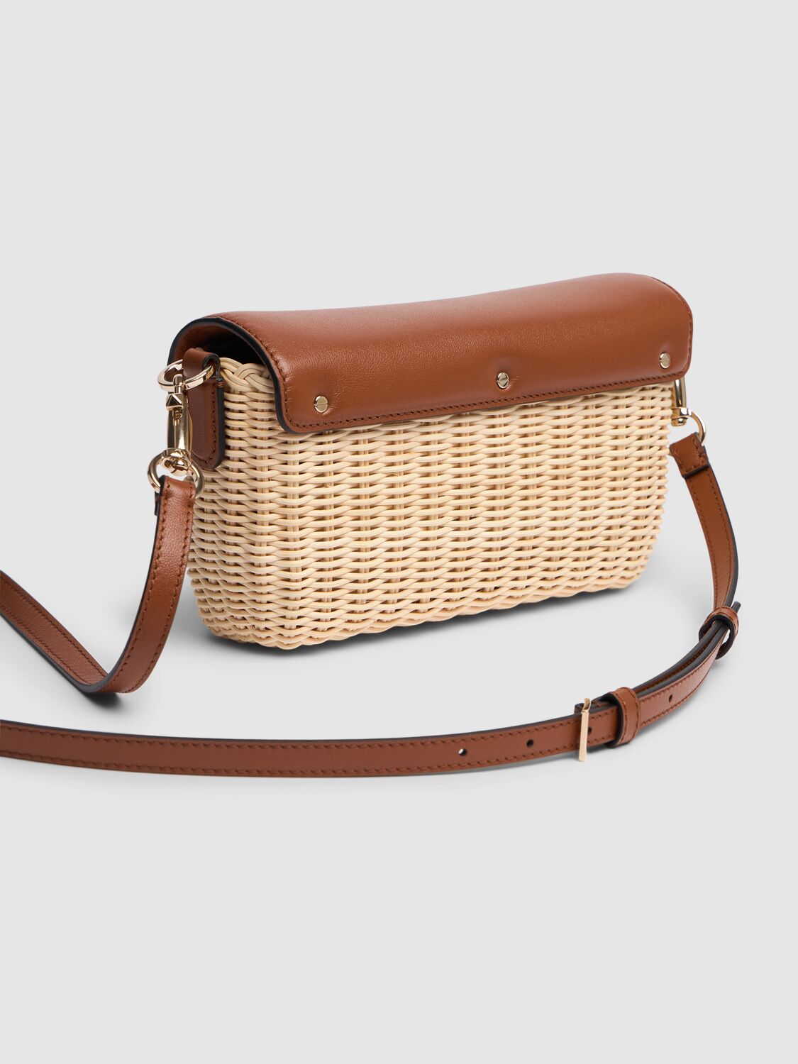 Shop Valentino Locò Straw & Leather Shoulder Bag In Nat,selleria