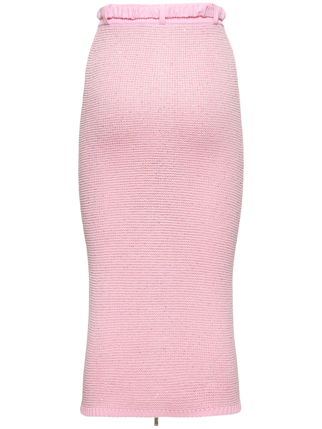 Shop Alessandra Rich Sequined Cotton Blend Knit Midi Skirt In Pink