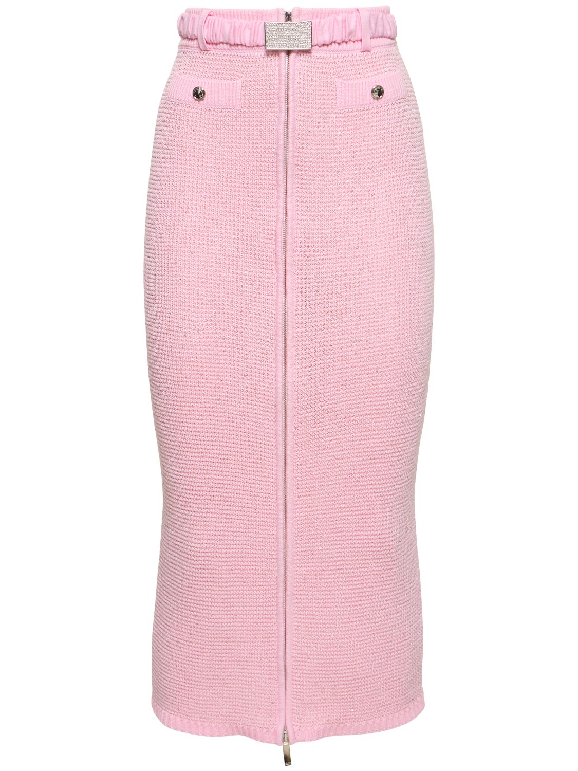 Alessandra Rich Sequined Cotton Blend Knit Midi Skirt In Pink