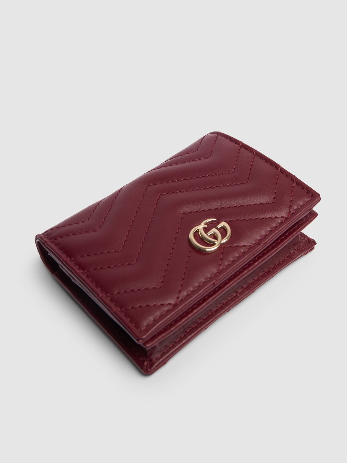 Shop Gucci Gg Marmont Leather Card Case In Rosso Ancora