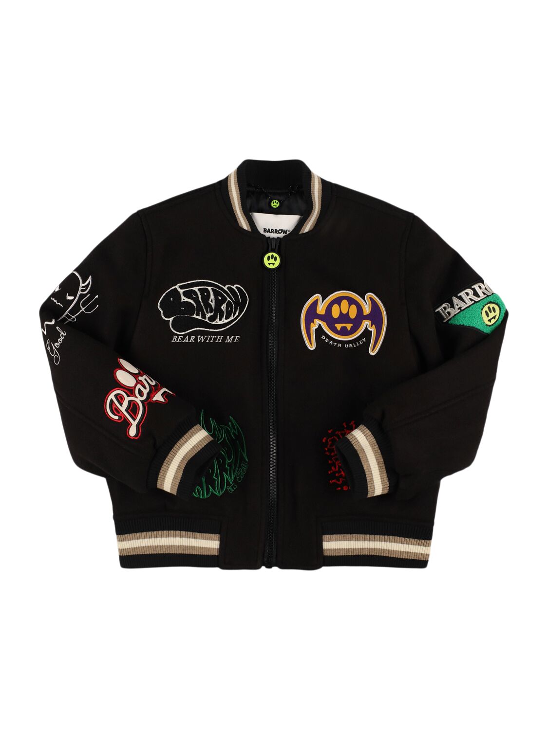 Barrow Acrylic Blend Bomber Jacket W/patches In Black