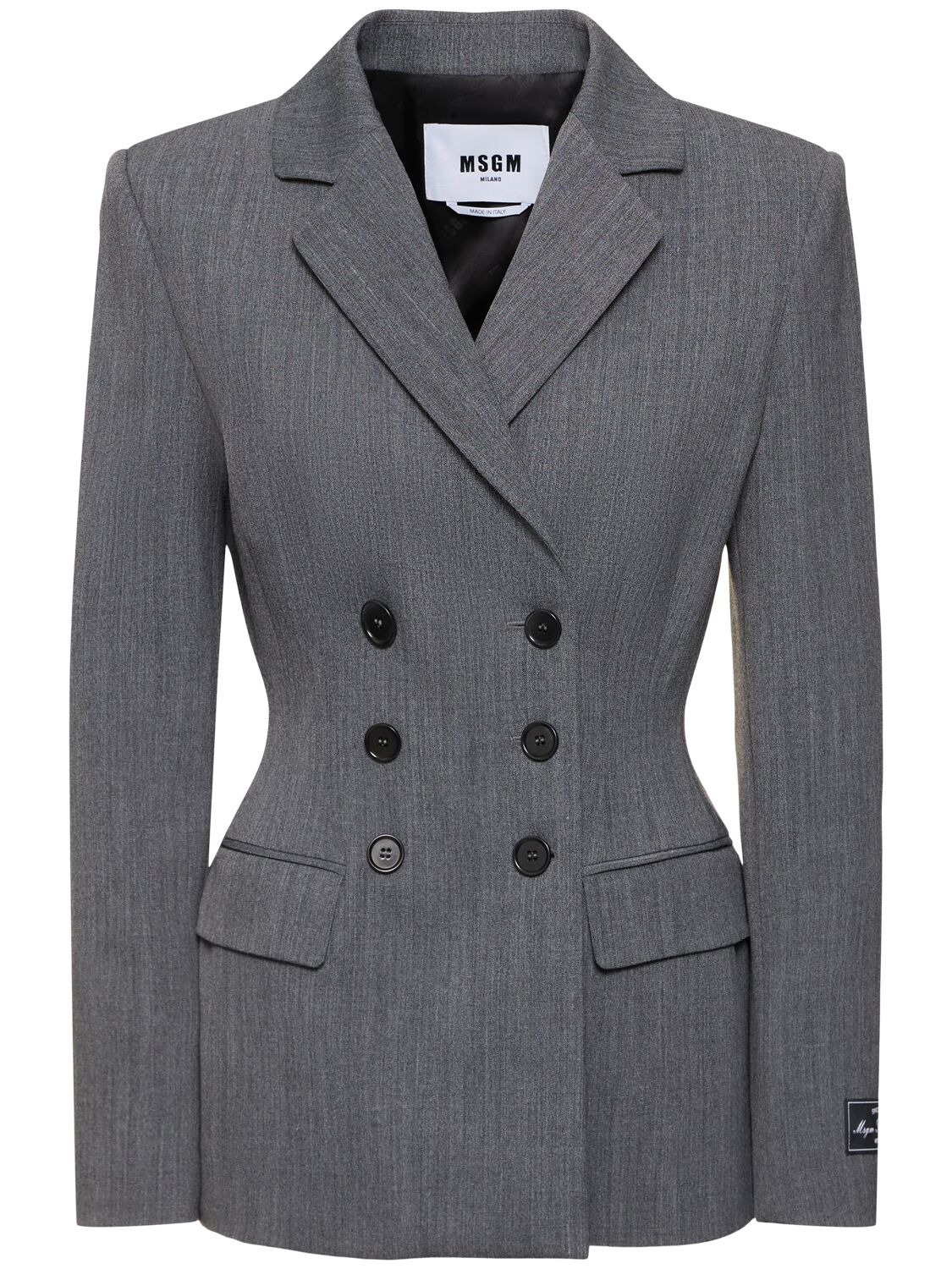 Msgm Fitted Double Breast Wool Blend Jacket In Gray